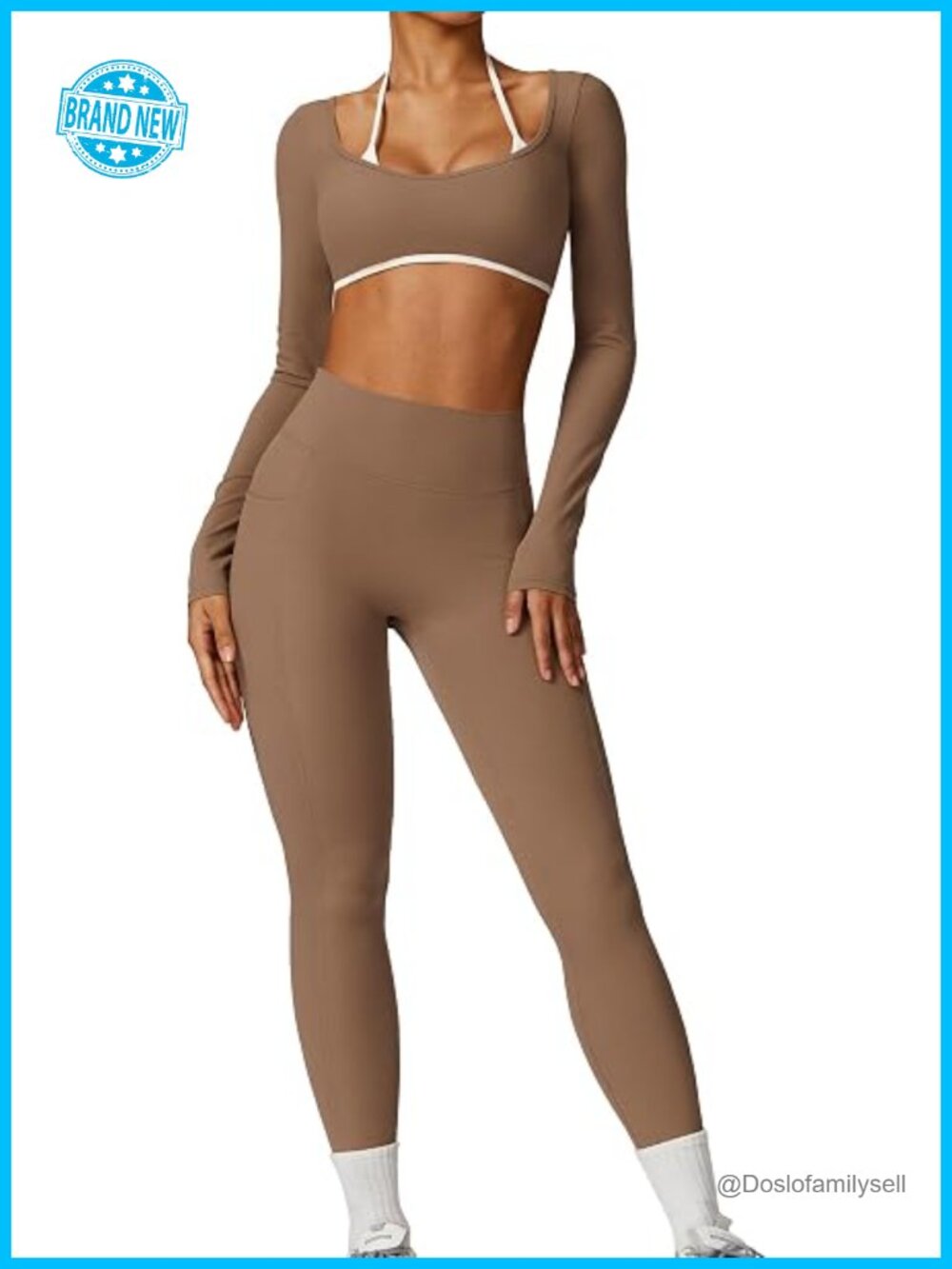 Seamless High Waist Yoga Leggings & Long Sleeve Crop Top 2 Piece Workout Set